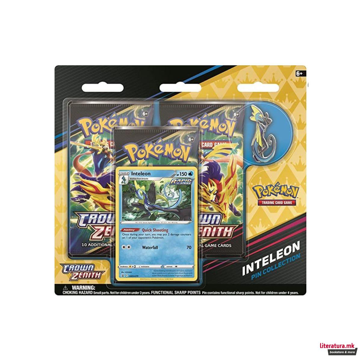 Сет карти со беџ, Pokemon: Crown Zenith - Rillaboom/Cinderace/Inteleon 