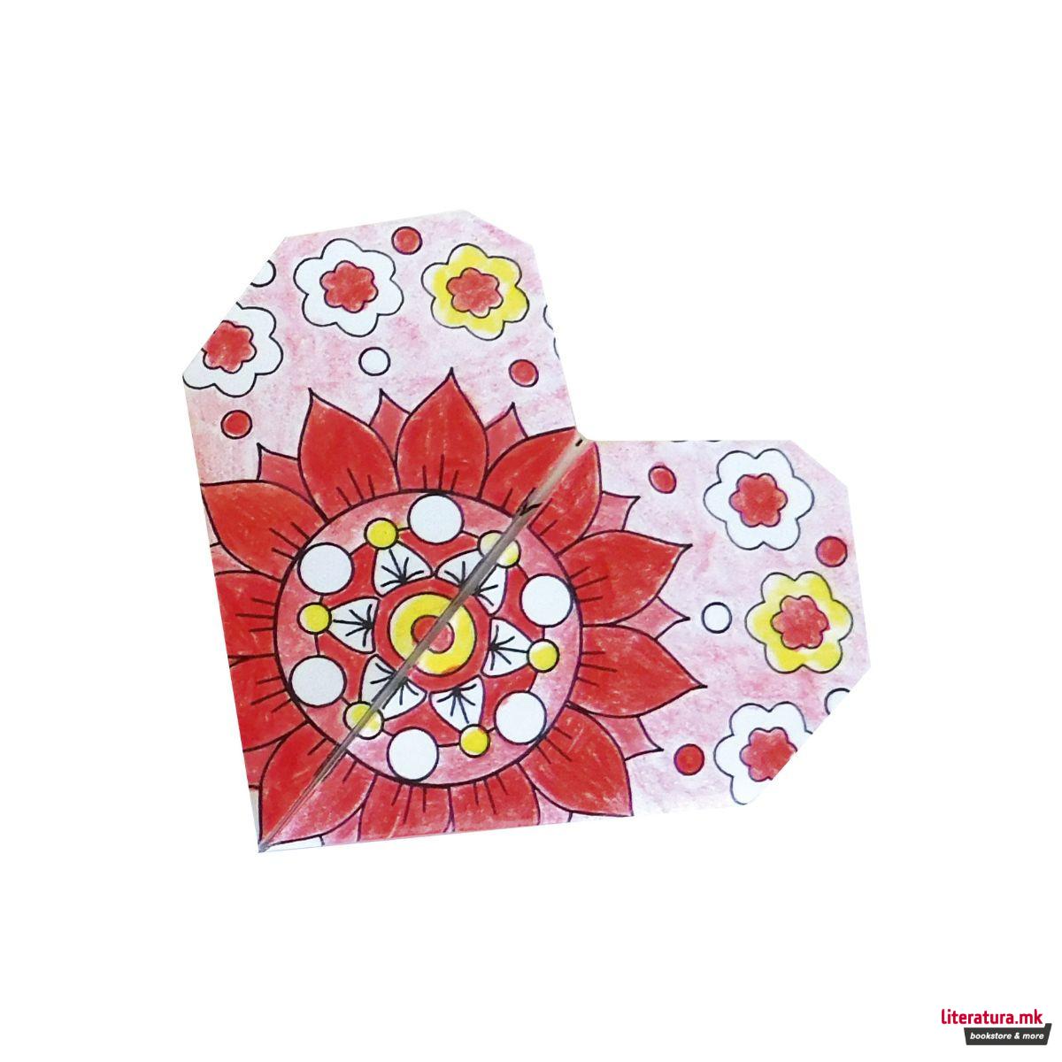 Оригами со мандала за боење - Срциња, 15 x 15 cm 