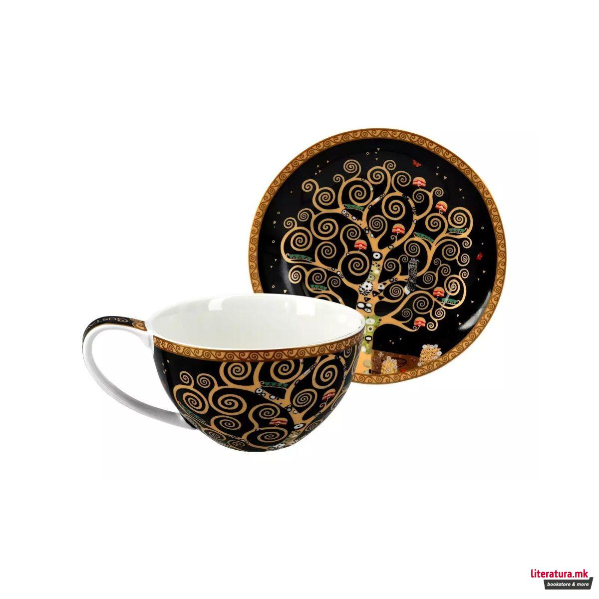 Шолја со тацна, Gustav Klimt - Tree of Life (црна) 