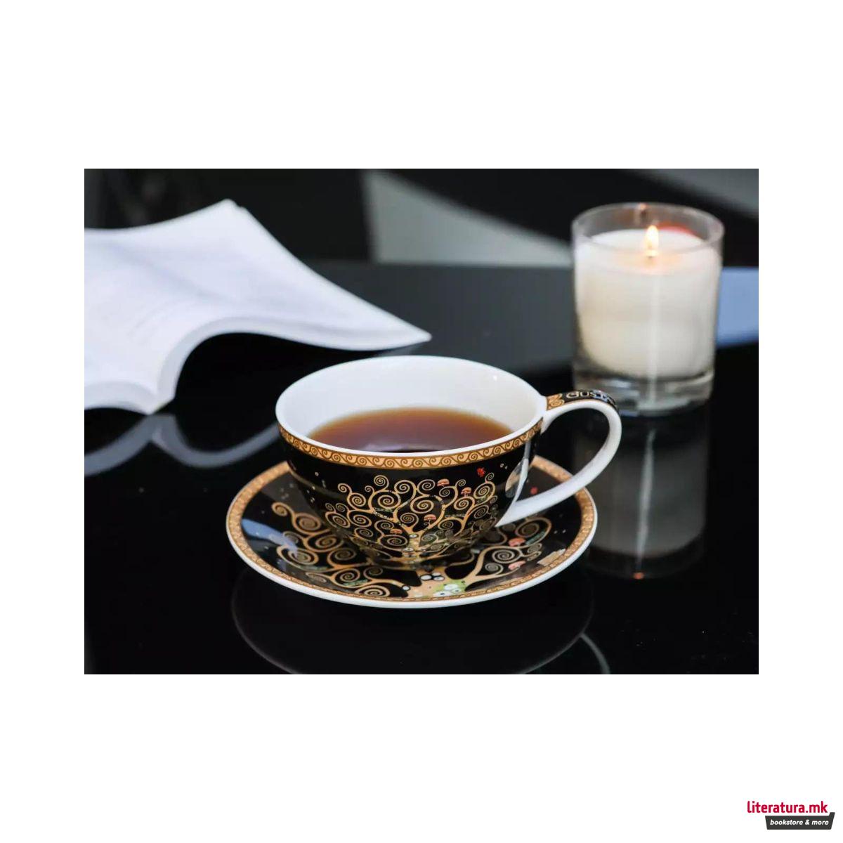 Шолја со тацна, Gustav Klimt - Tree of Life (црна) 