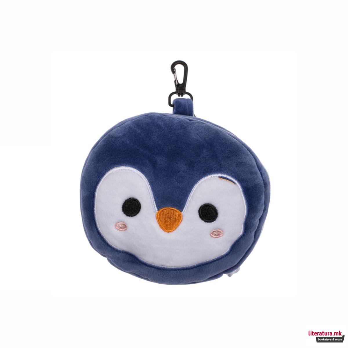 Детска плишана перница за патување со маска за очи - Пингвин 