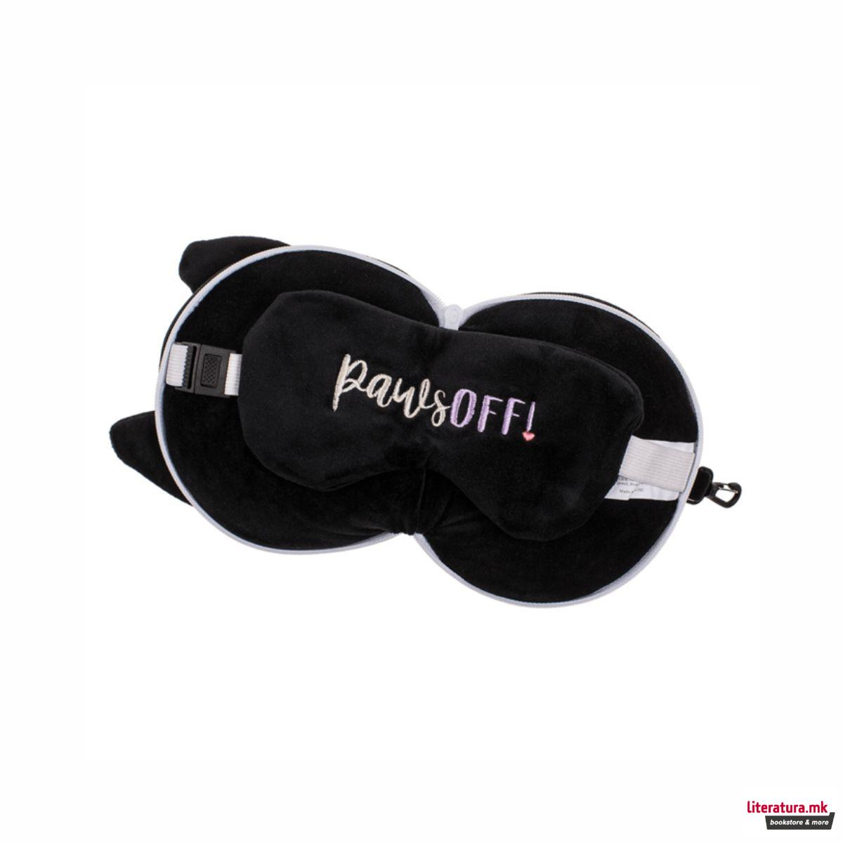 Детска плишана перница за патување со маска за очи - Маче 