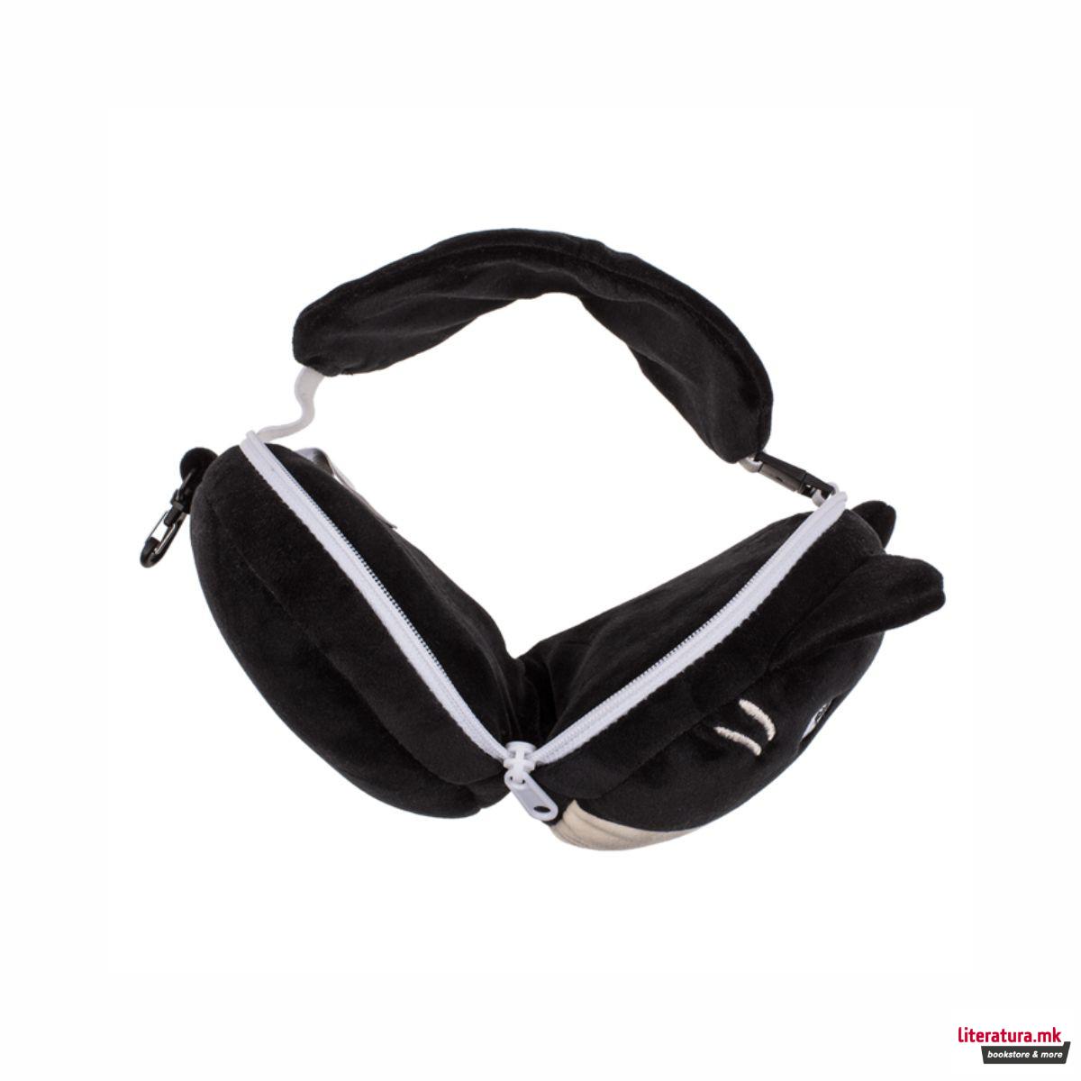 Детска плишана перница за патување со маска за очи - Маче 