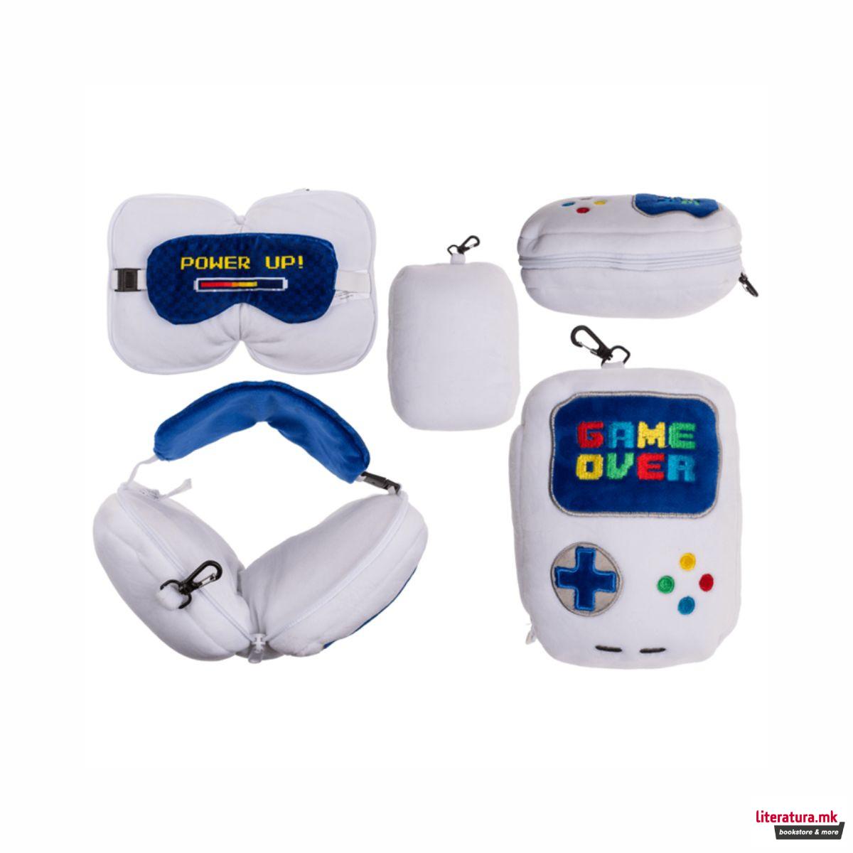 Детска плишана перница за патување со маска за очи - Game Over