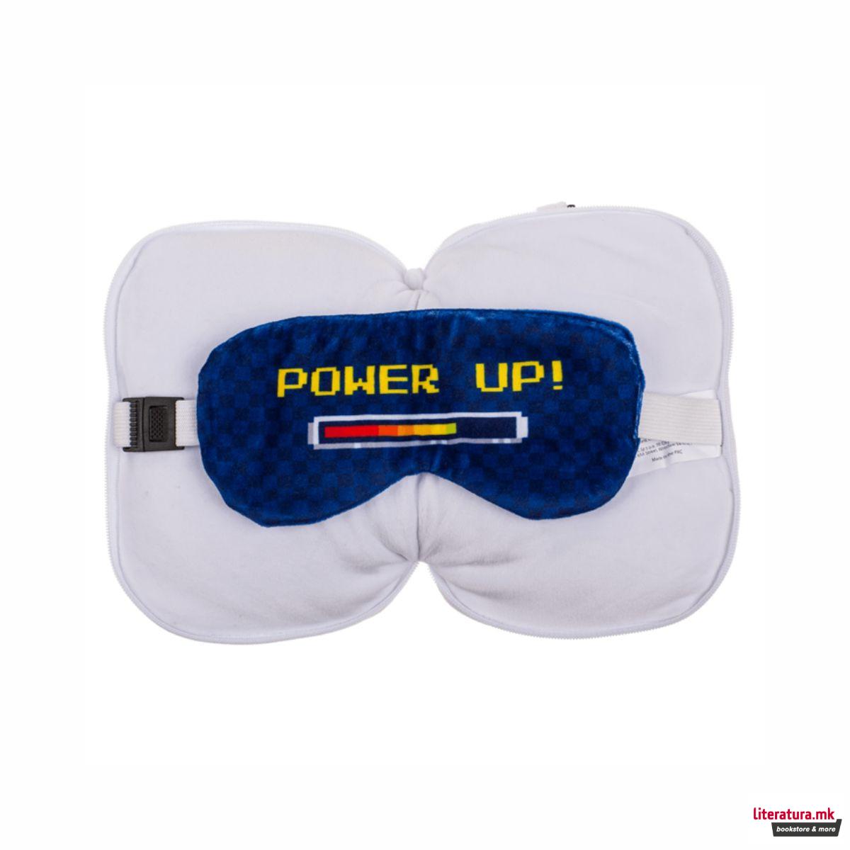 Детска плишана перница за патување со маска за очи - Game Over