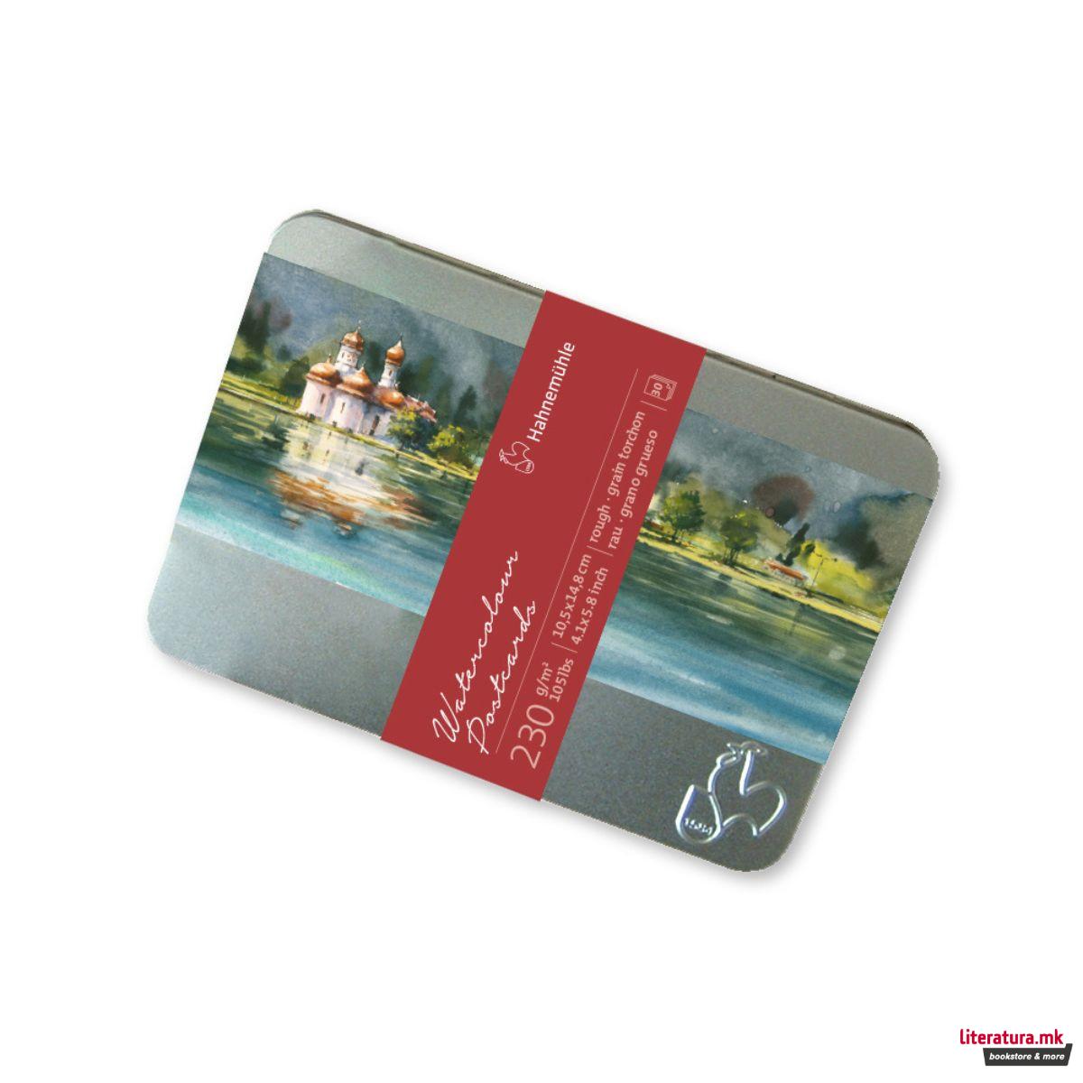 Акварелни разгледници во метална кутија, 230 g/cm², груба хартија, 30 парчиња 