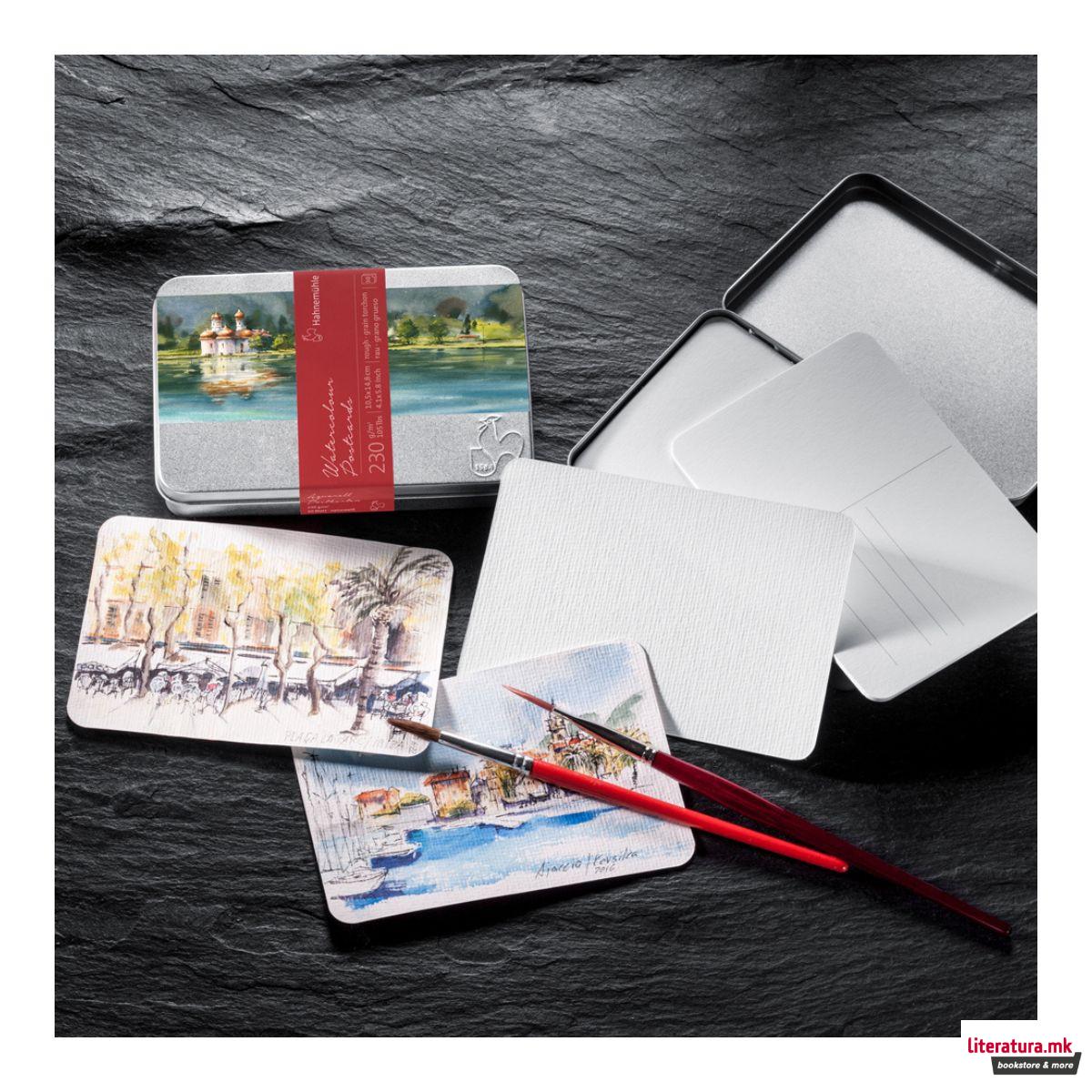 Акварелни разгледници во метална кутија, 230 g/cm², груба хартија, 30 парчиња 