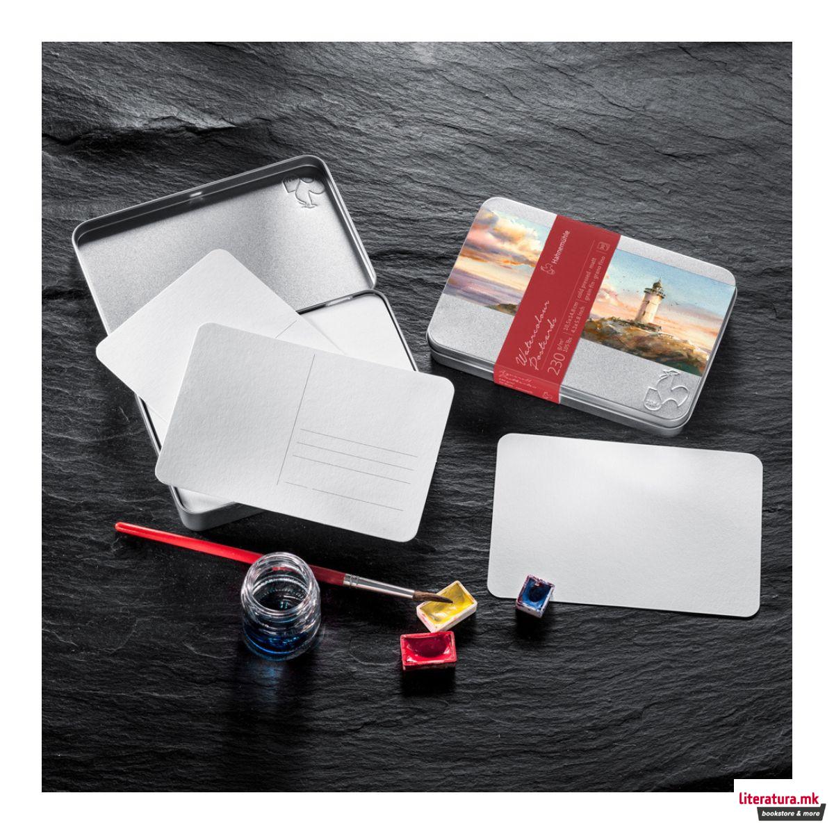 Акварелни разглeдници во метална кутија, 230 g/cm², ладно пресувани, 30 парчиња 