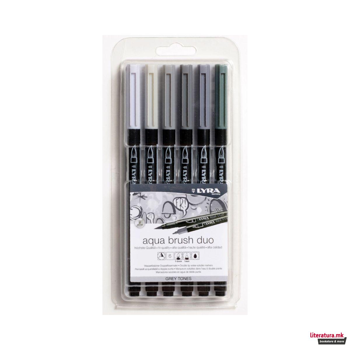 Сет браш-пенкала, Lyra Aqua Brush Duo Grey Tones Set, 1/6 