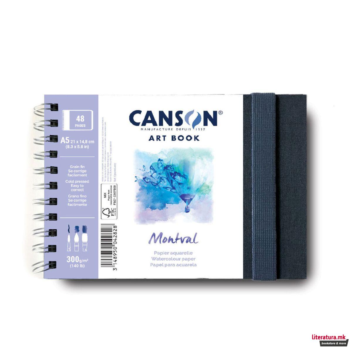 Скицник со спирала, Canson Montval Art Book, A5, 300 g, 48 листа 