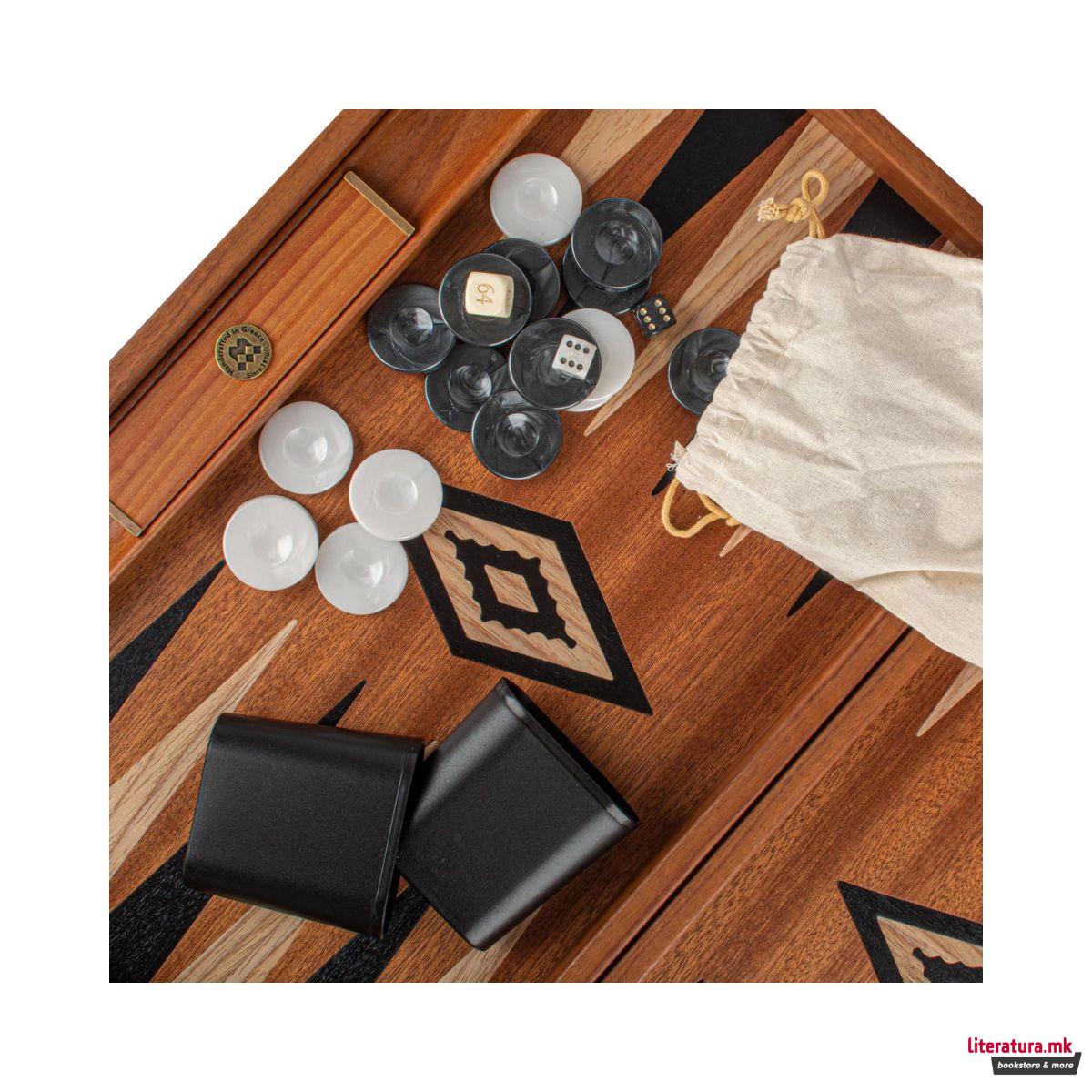 Сет за табла, Handmade Mahogany Inlaid Backgammon with Black & Oak Points