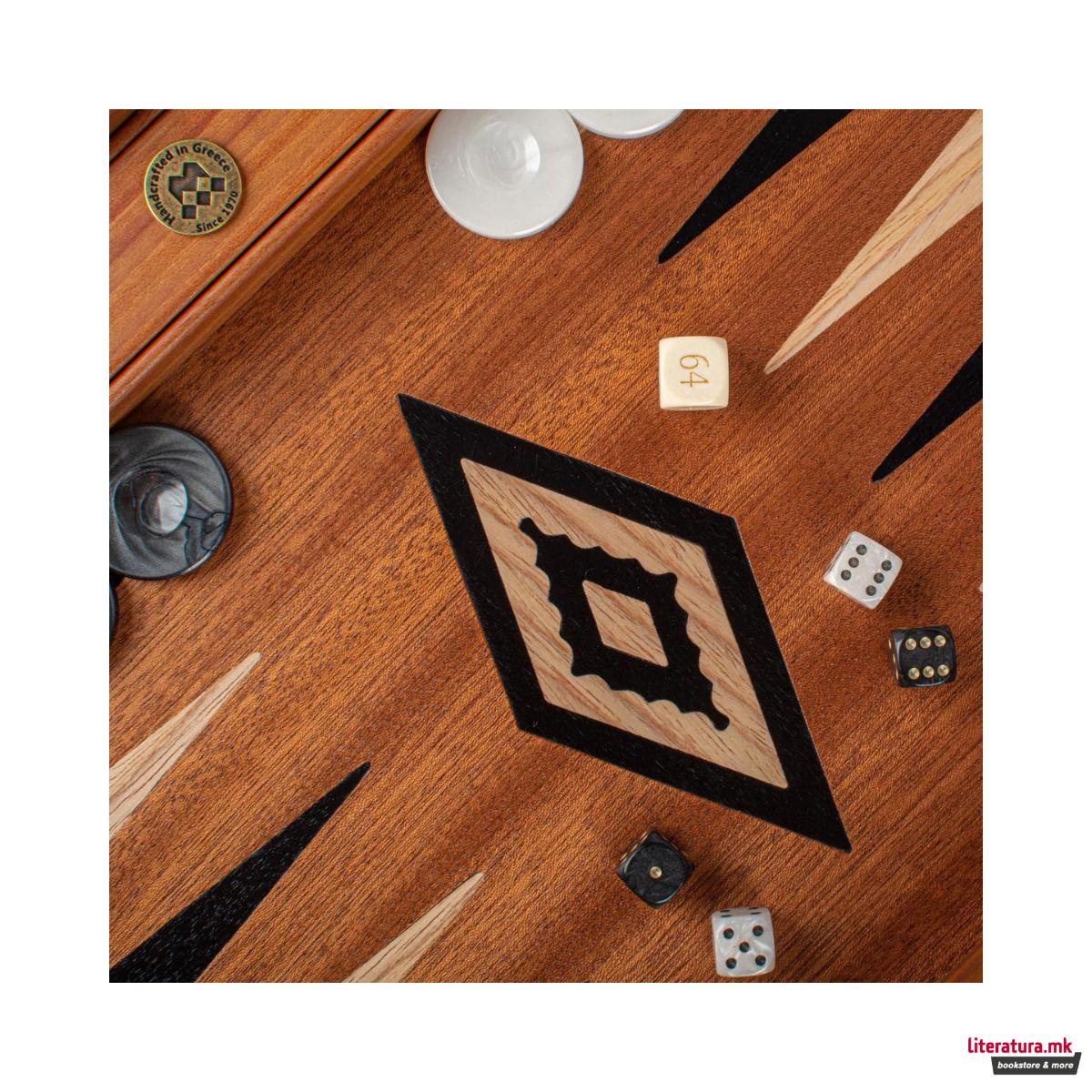 Сет за табла, Handmade Mahogany Inlaid Backgammon with Black & Oak Points