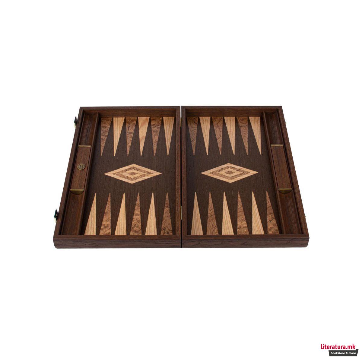 Сет за табла-рачна изработка, Wenge Inlaid Backgammon w/ Walnut Burl and Oak 