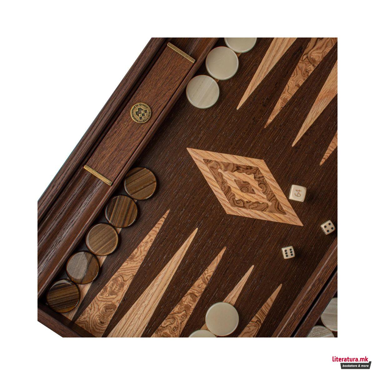 Сет за табла-рачна изработка, Wenge Inlaid Backgammon w/ Walnut Burl and Oak 