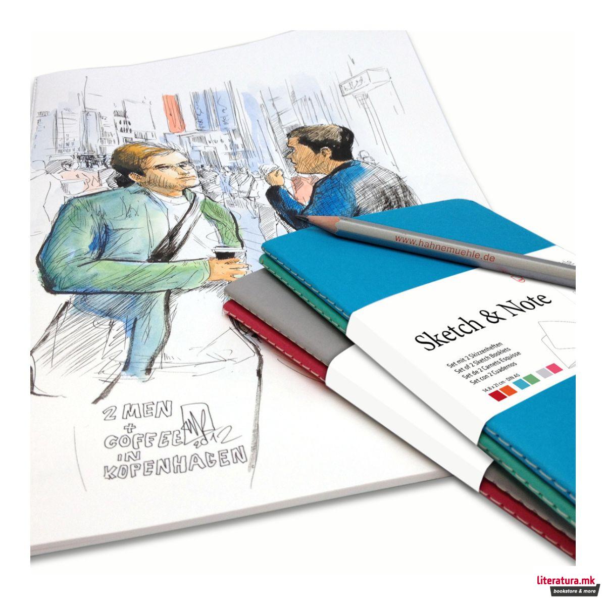 Сет од 2 буклета, Sketch & Note, 125 g/cm², A6, син/зелен 