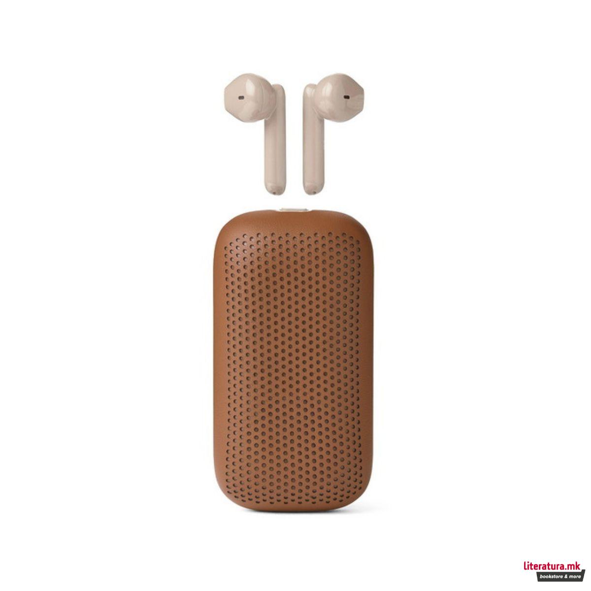 2 во 1 безжичен звучник + слушалки, SOFTPOWER, кафеави 