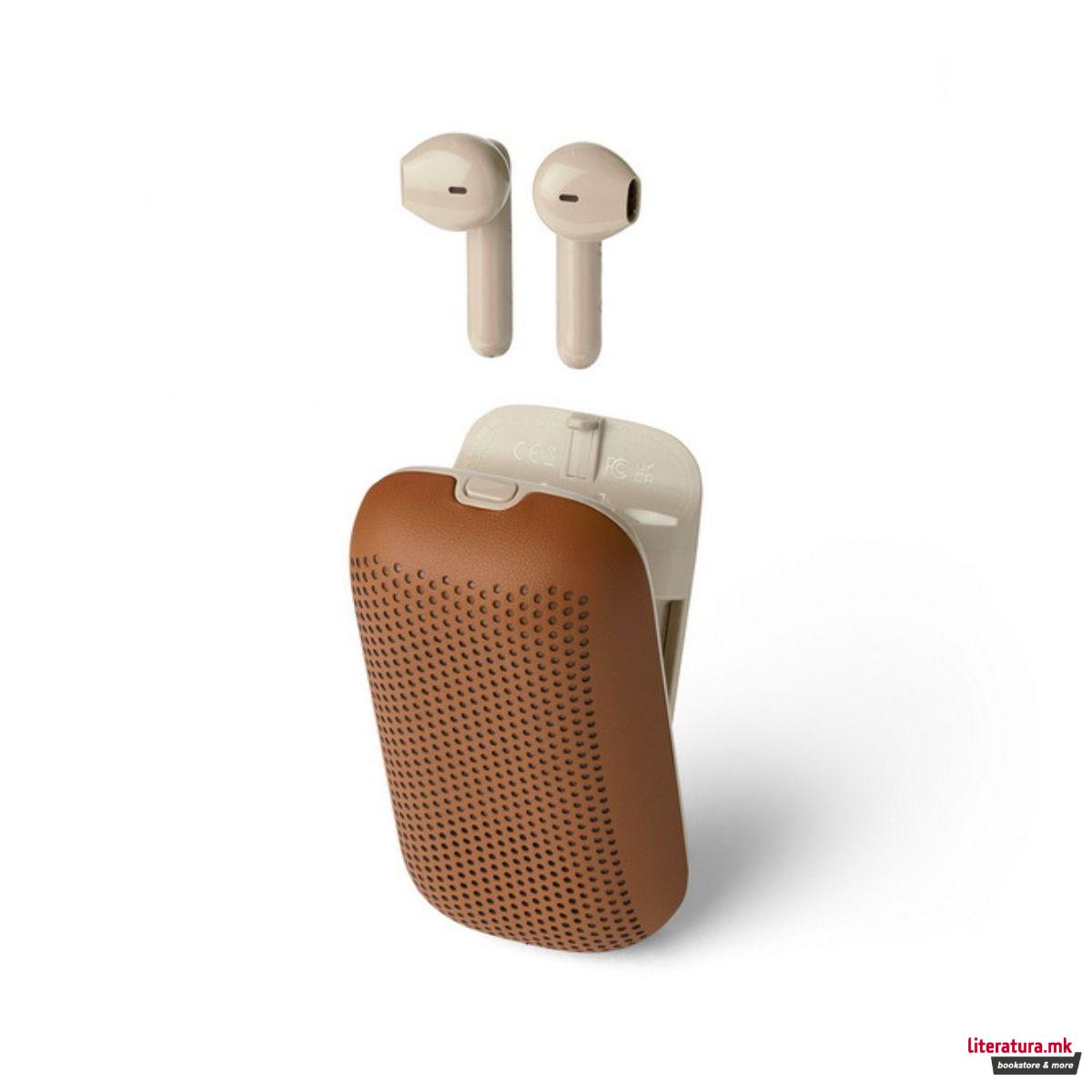 2 во 1 безжичен звучник + слушалки, SOFTPOWER, кафеави 