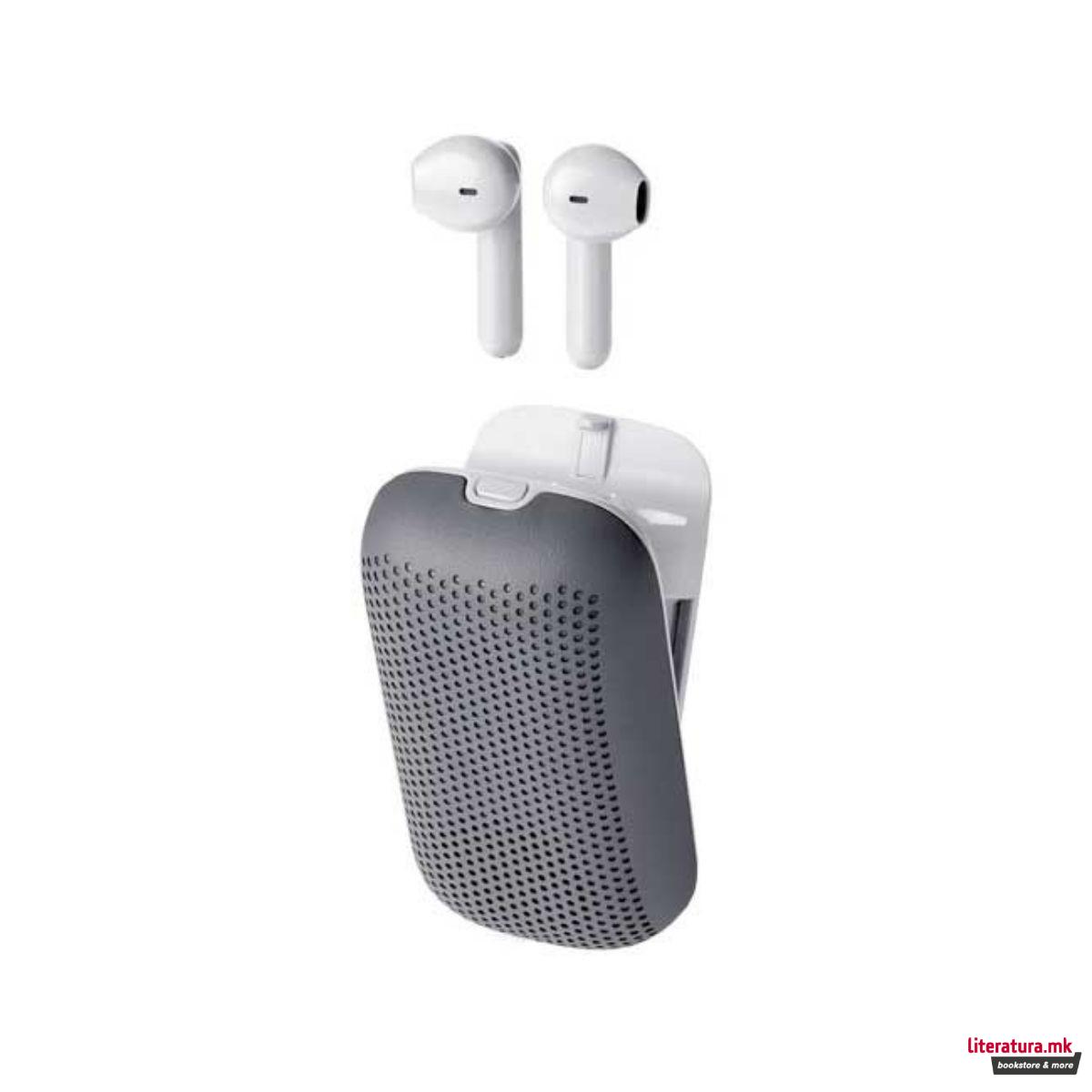 2 во 1 безжичен звучник + слушалки, SOFTPOWER, сиви 