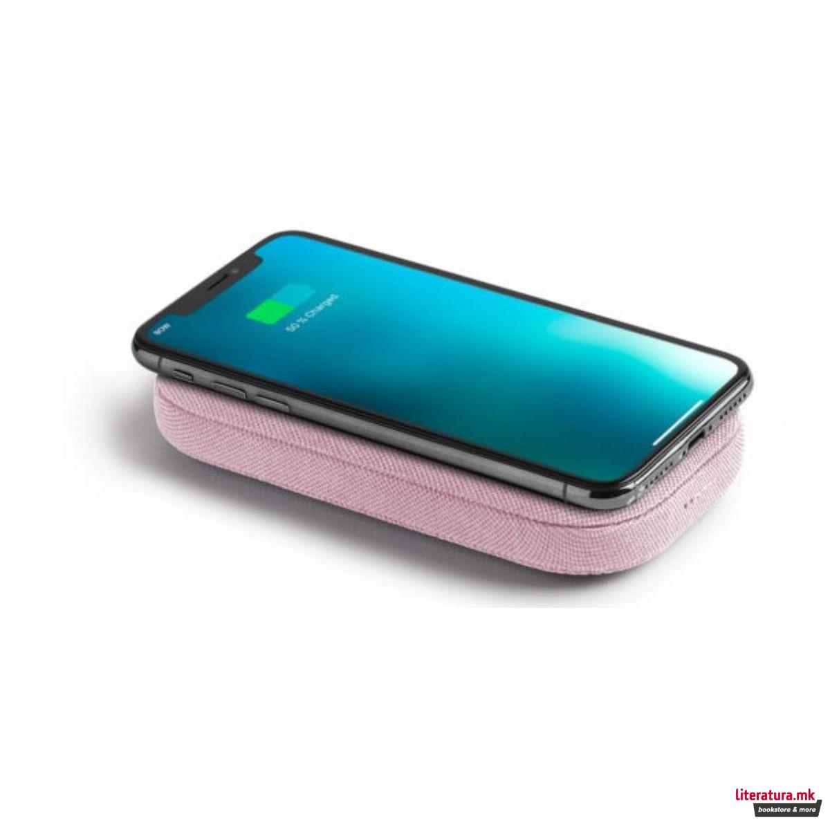 2 во 1 безжичен полнач и звучник, POWERSOUND, розев 