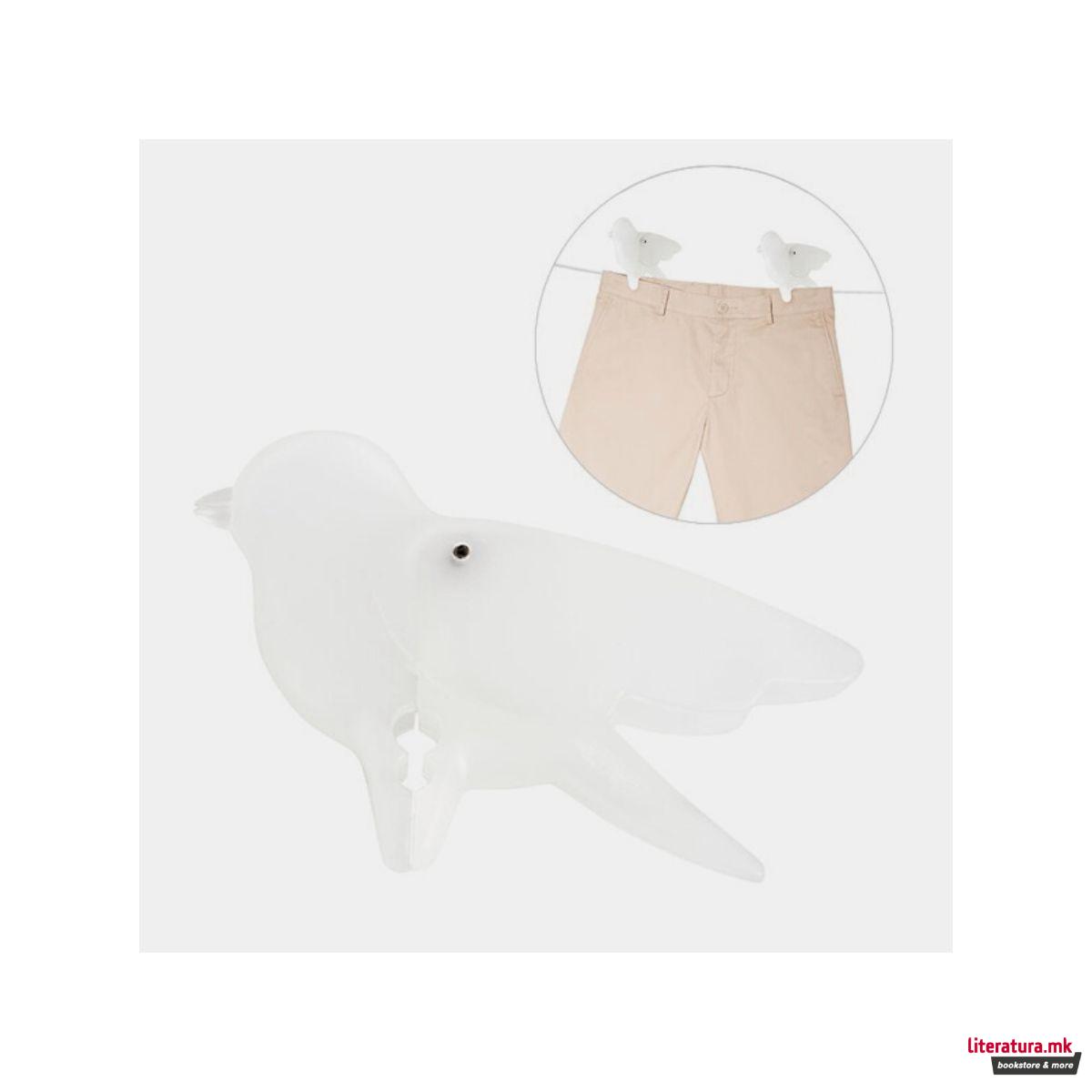 Сет од 10 штипки за алишта, Birdie, бели 