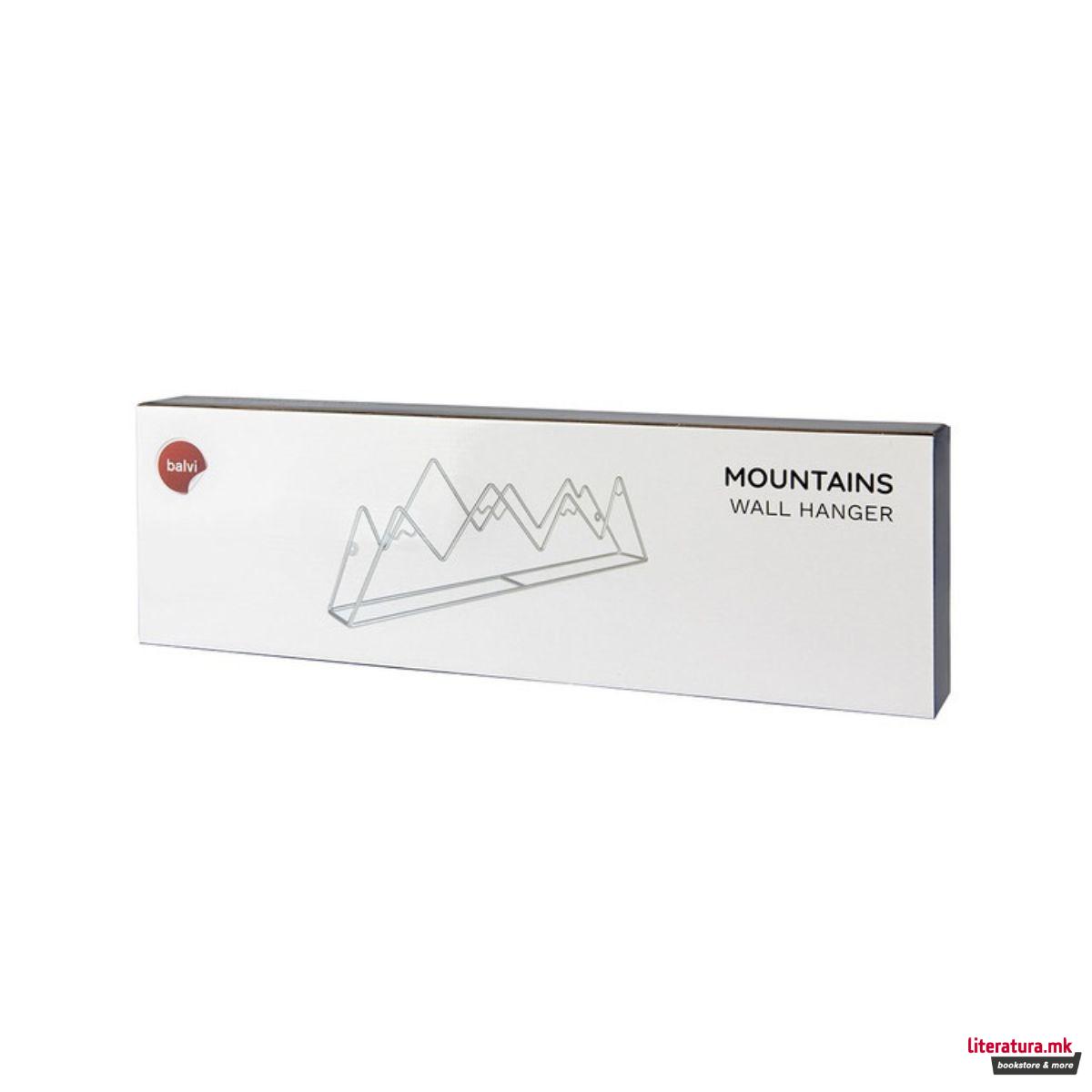 Метална ѕидна закачалка, Mountain, сребрена 