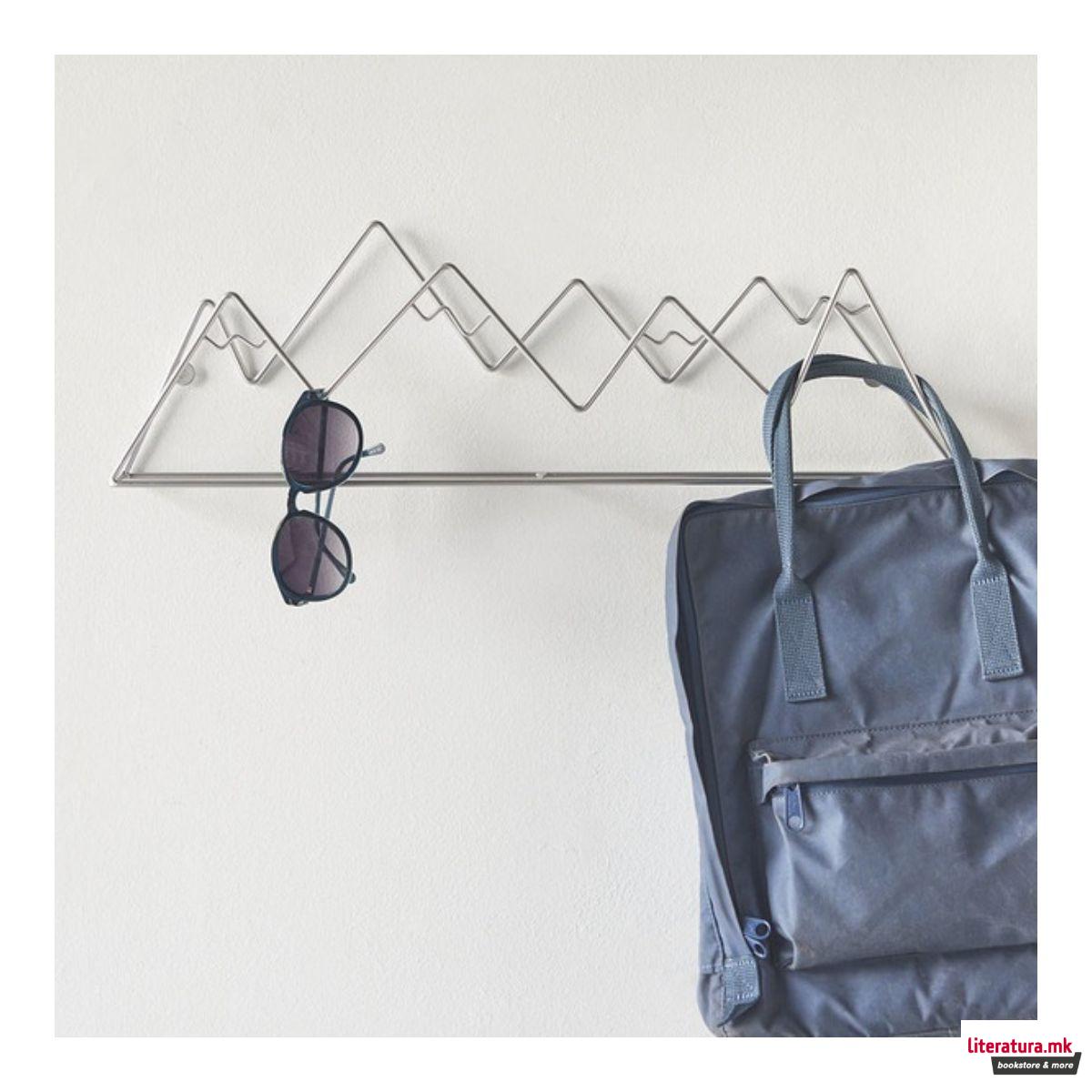 Метална ѕидна закачалка, Mountain, сребрена 