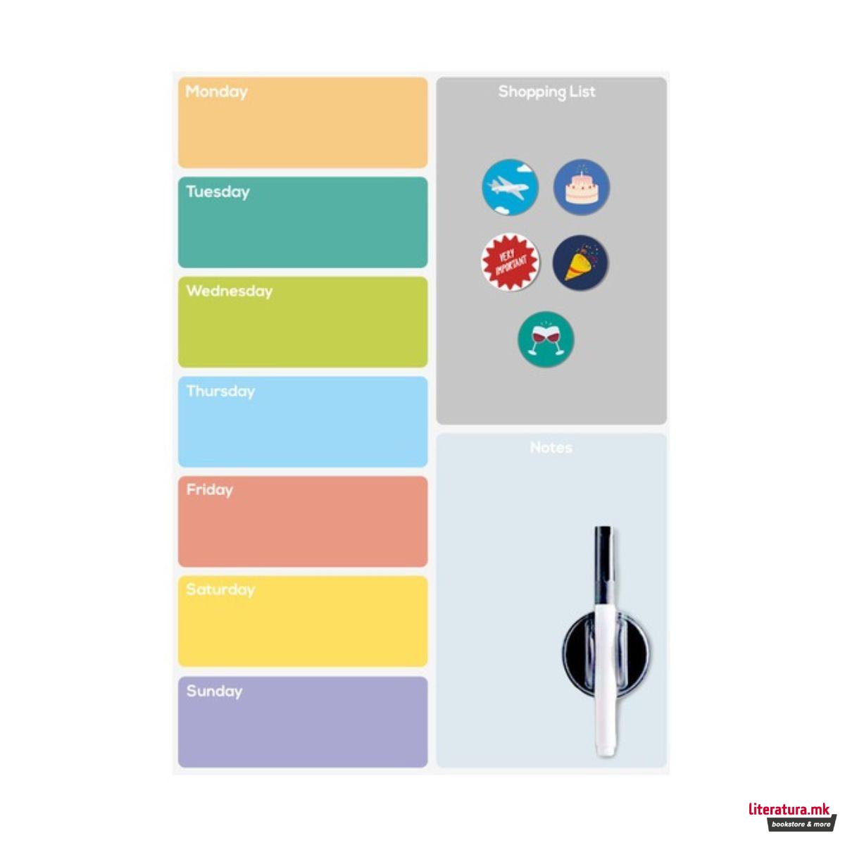 Магнетна табла за на фрижидер + маркер, Weekly Planner 