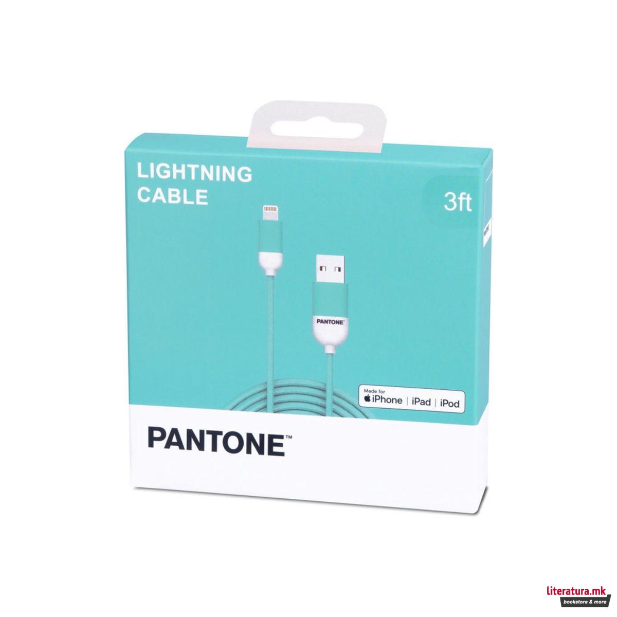 USB кабел за iPhone/iPad, Pantone - Lightning, тиркизен, 1м 