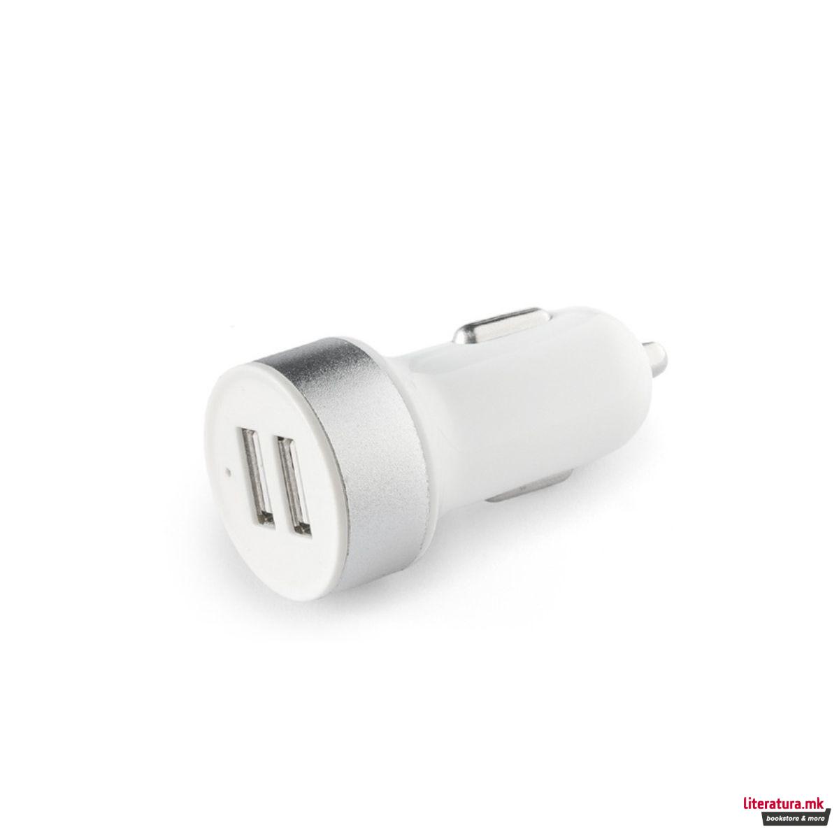 USB полнач за во автомобил, Twin, 12V 