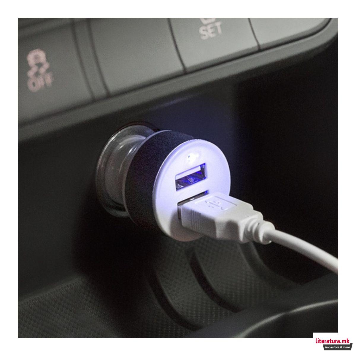 USB полнач за во автомобил, Twin, 12V 