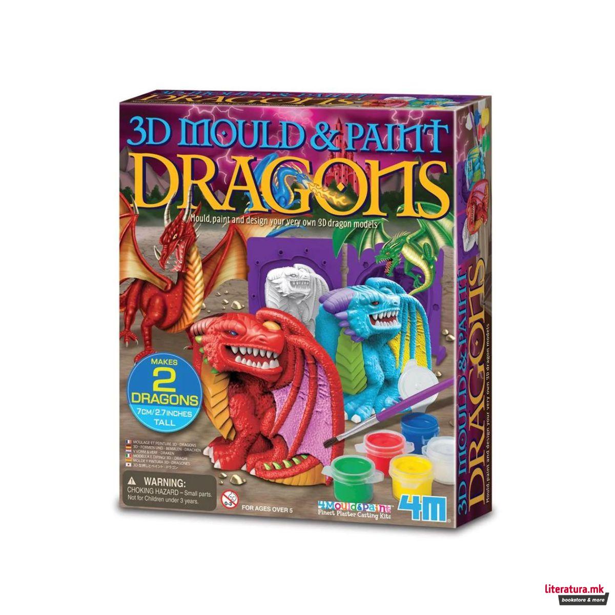 Сет за изработка со глина, 3D Mould & Paint, Змејови 