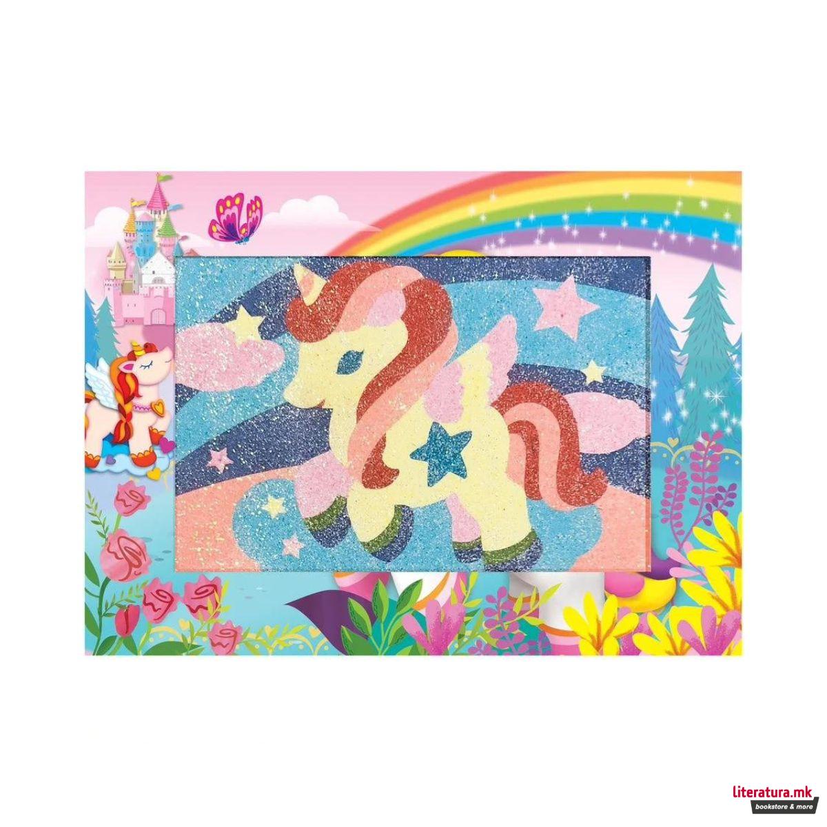 Сет за изработка со светкав песок, Еднорози 