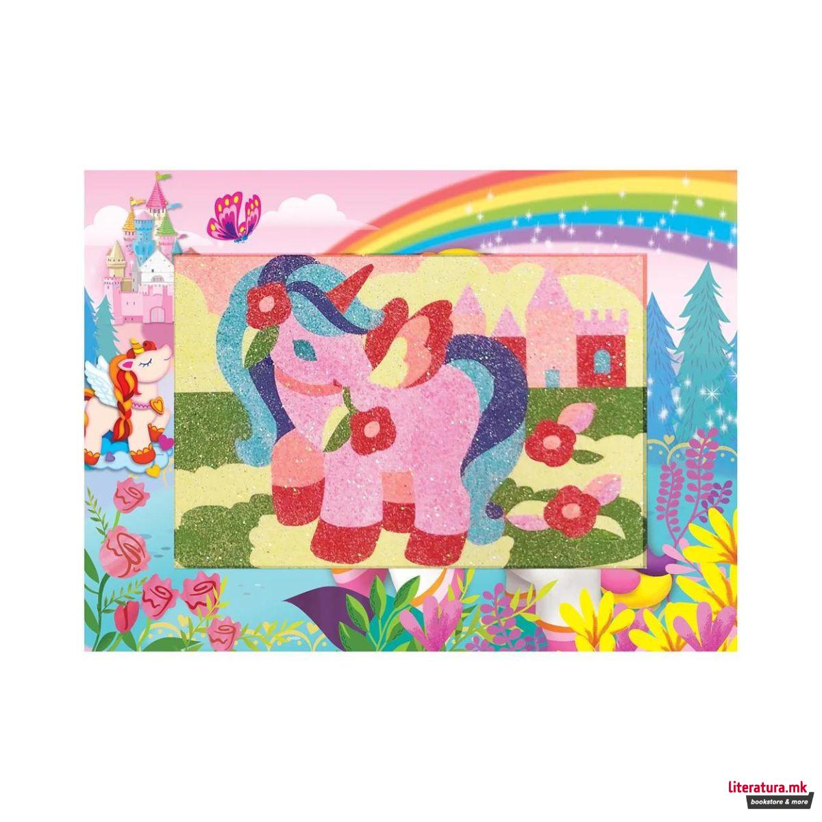 Сет за изработка со светкав песок, Еднорози 