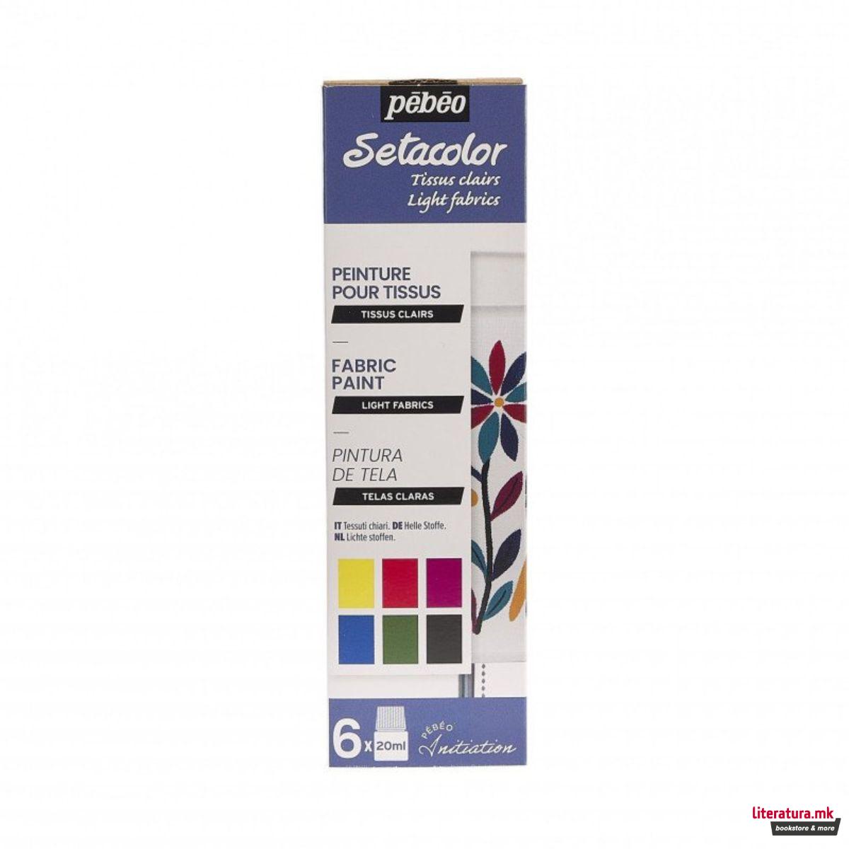 Сет бои за текстил, Pebeo, Setacolor Light Fabrics - Initiation, 6x20ml 