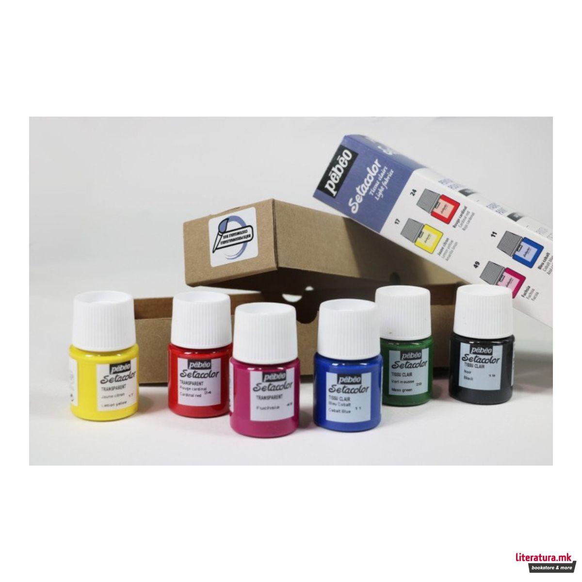 Сет бои за текстил, Pebeo, Setacolor Light Fabrics - Initiation, 6x20ml 