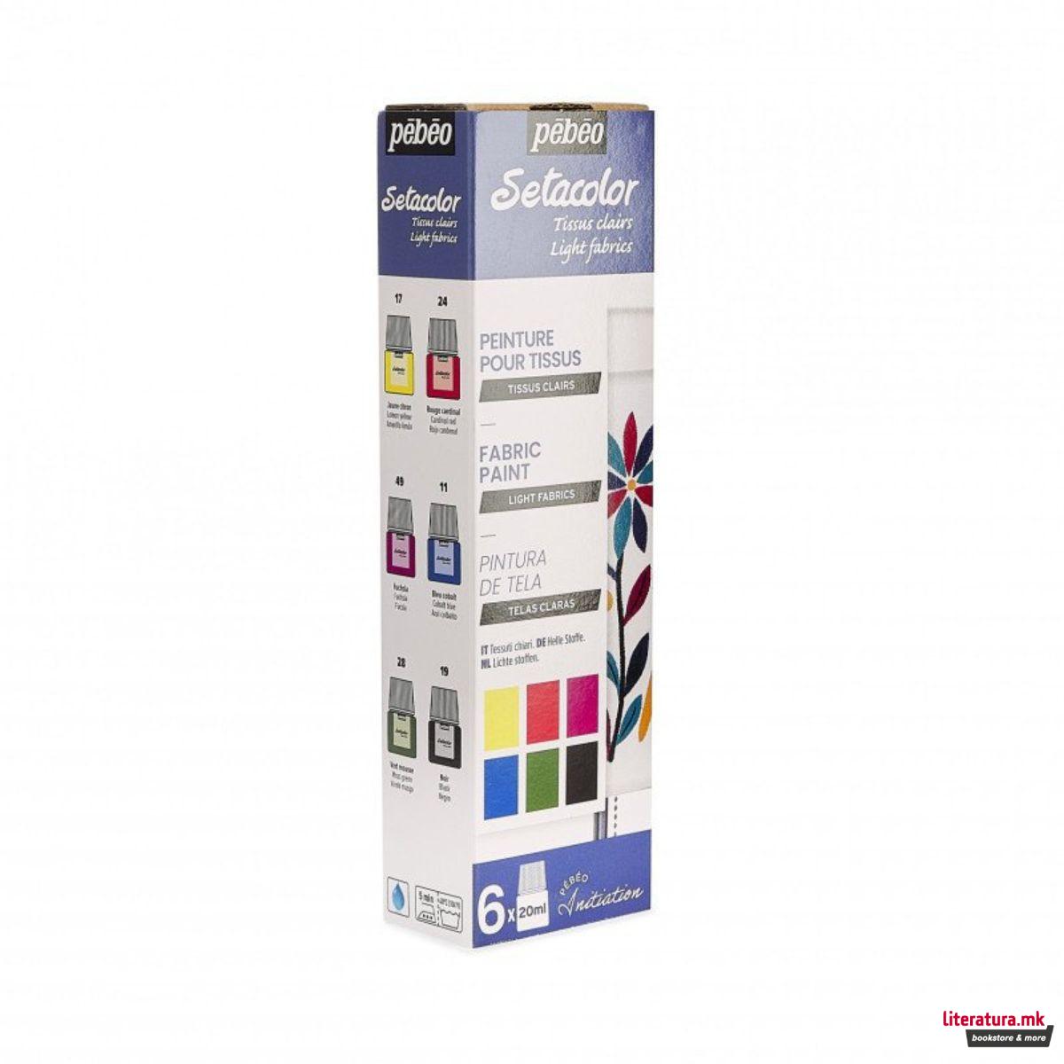 Сет бои за текстил, Pebeo, Setacolor Light Fabrics - Initiation, 6x20ml 