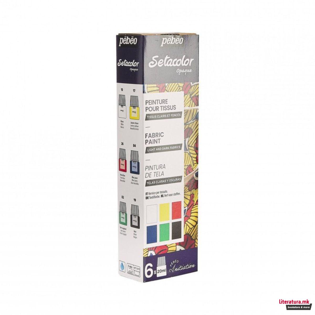 Сет бои за текстил, Pebeo, Setacolor Opaque - Initiation, 6x20ml 