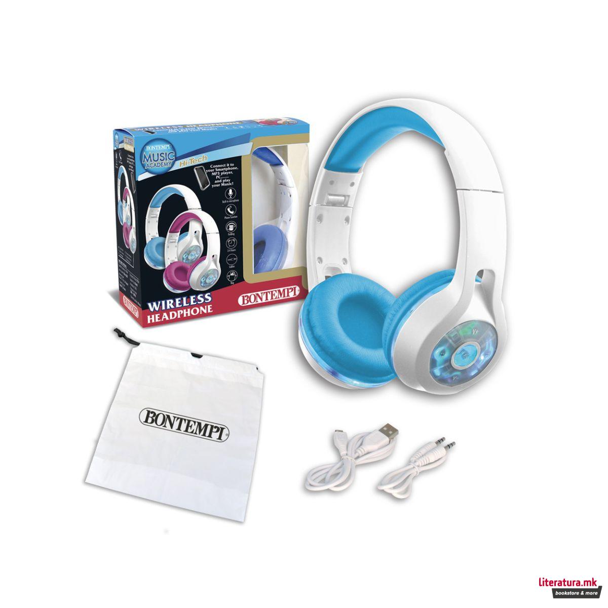 Безжични слушалки со LED - сини/розеви, Music Academy Wireless Headphones 