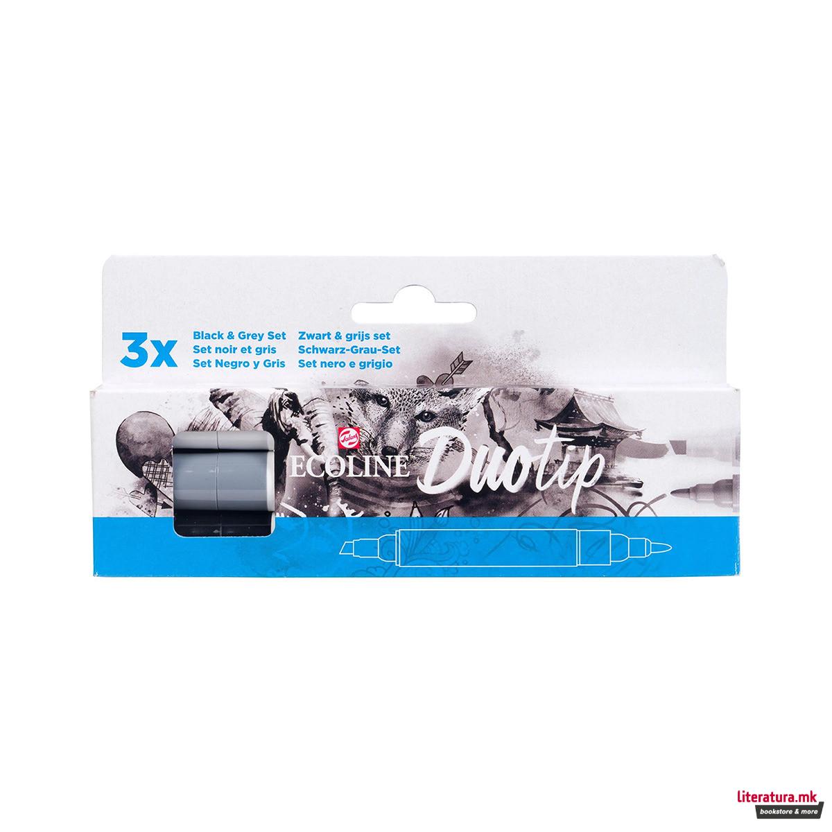 Сет двострани маркери, Ecoline - Black & Grey, 3 бои 