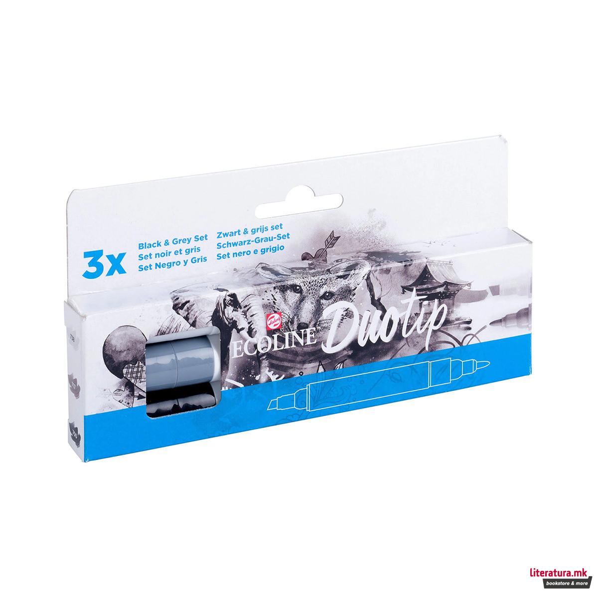 Сет двострани маркери, Ecoline - Black & Grey, 3 бои 