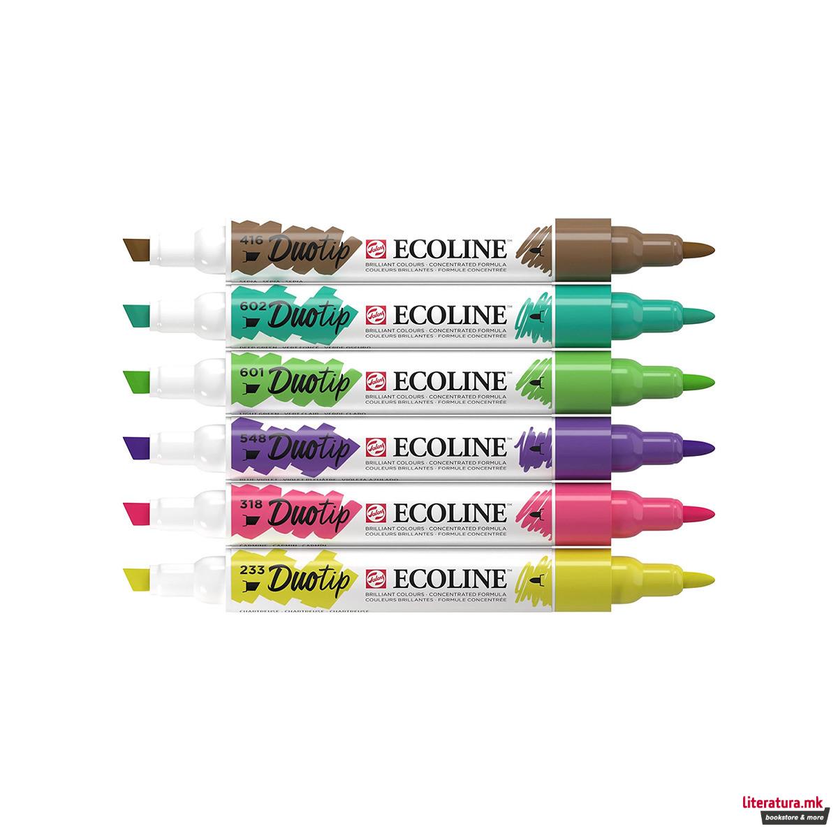 Сет двострани маркери, Ecoline - Botanic, 6 бои 