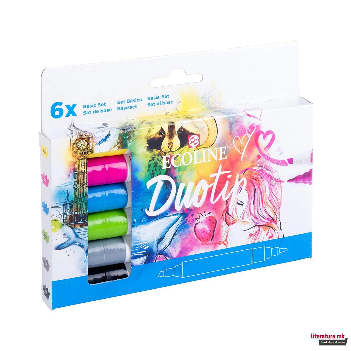 Сет двострани маркери, Ecoline - Basic, 6 бои 