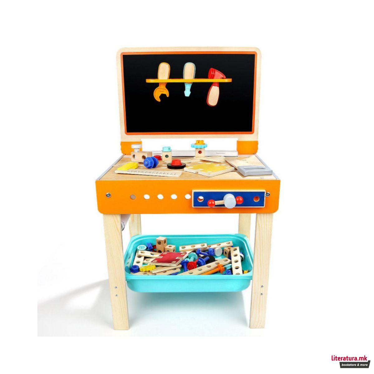 Дрвена работна маса со алати, 2 in 1 Workbench & Desk