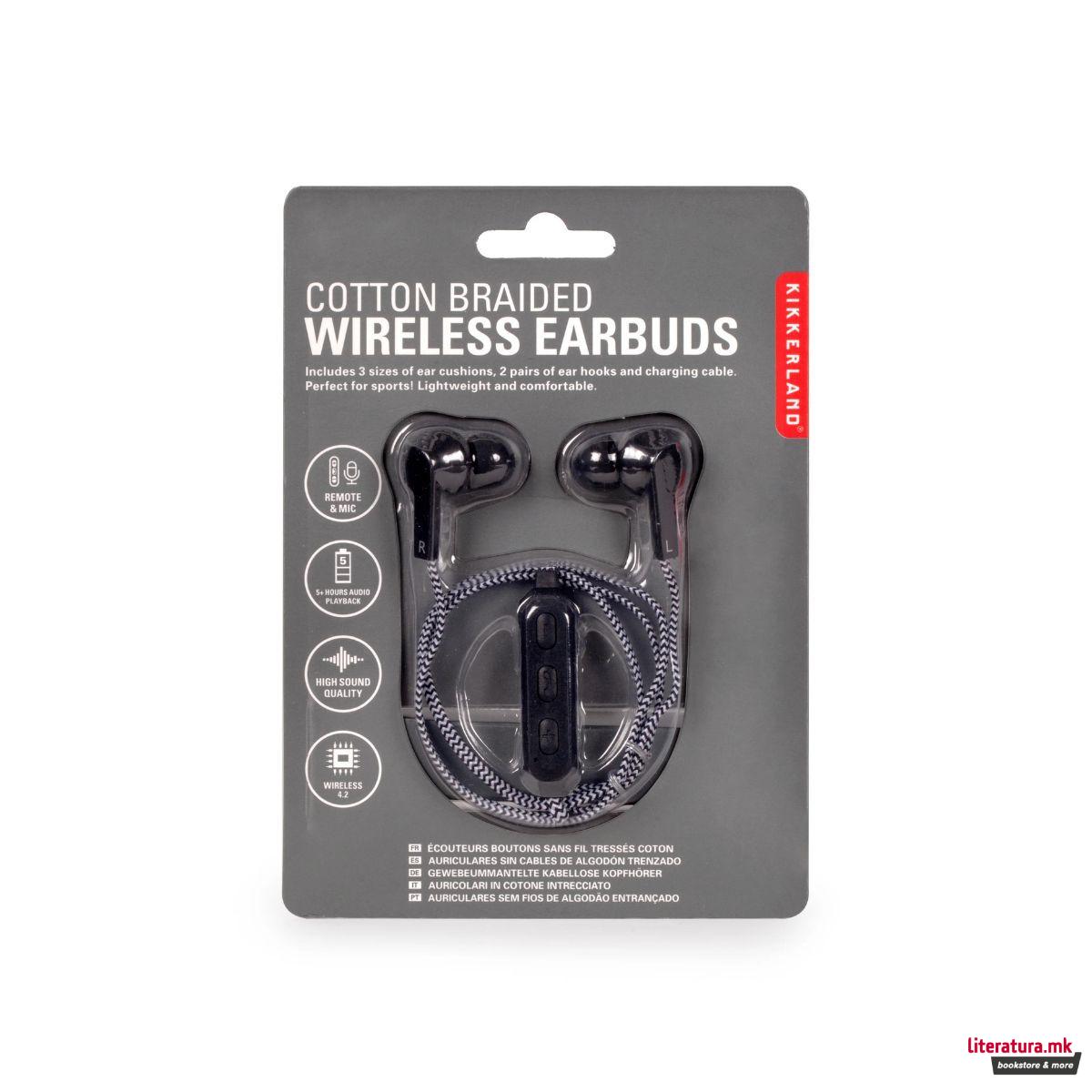 Бежични слушалки, Black Cotton Braided Wireless Earbuds 