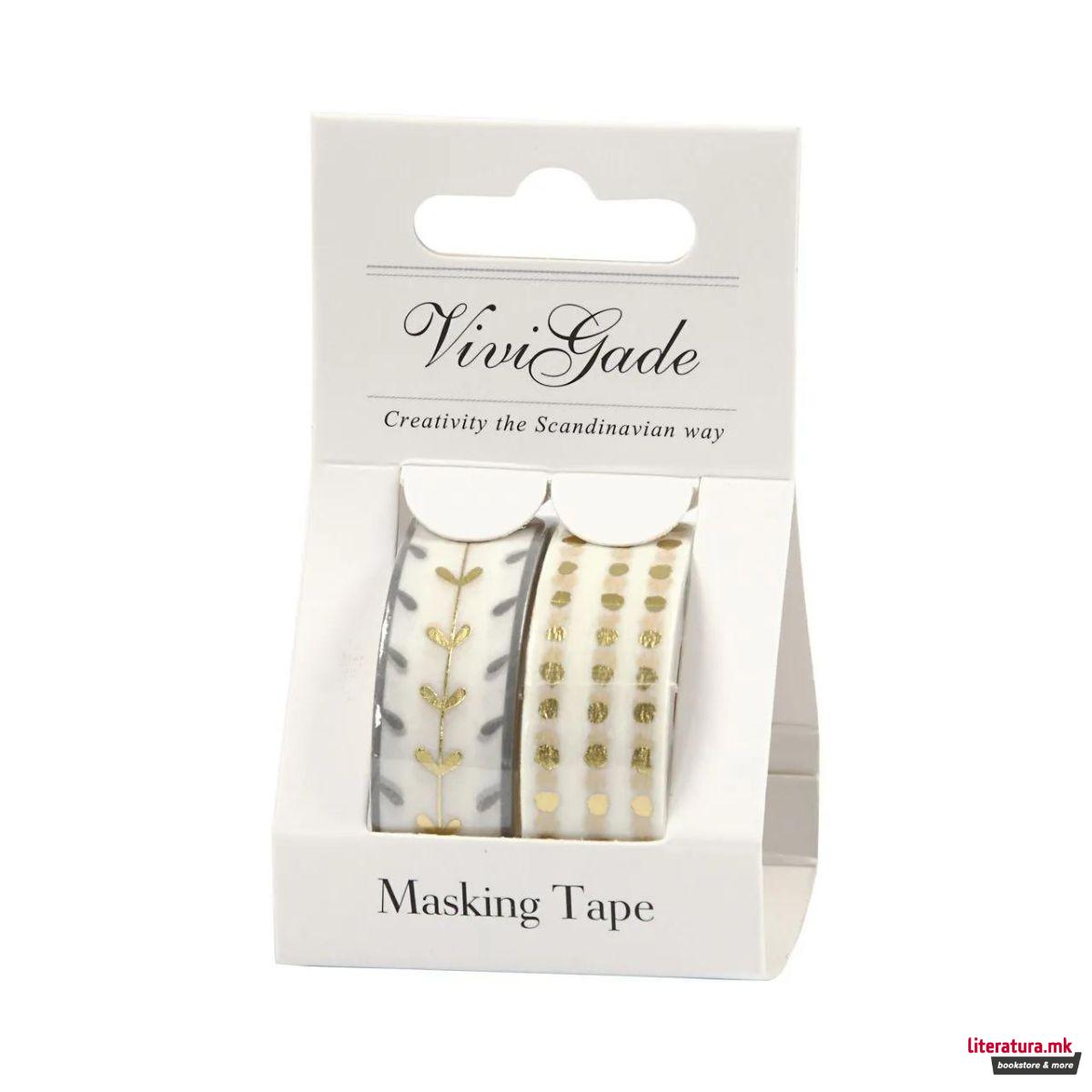 Декоративен селотејп, Hearts & Dots, Gold/White, сет од 2 