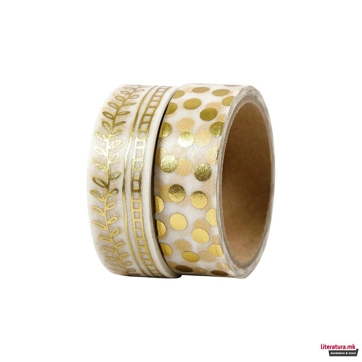 Декоративен селотејп, Rake & Dots, Gold, сет од 2 