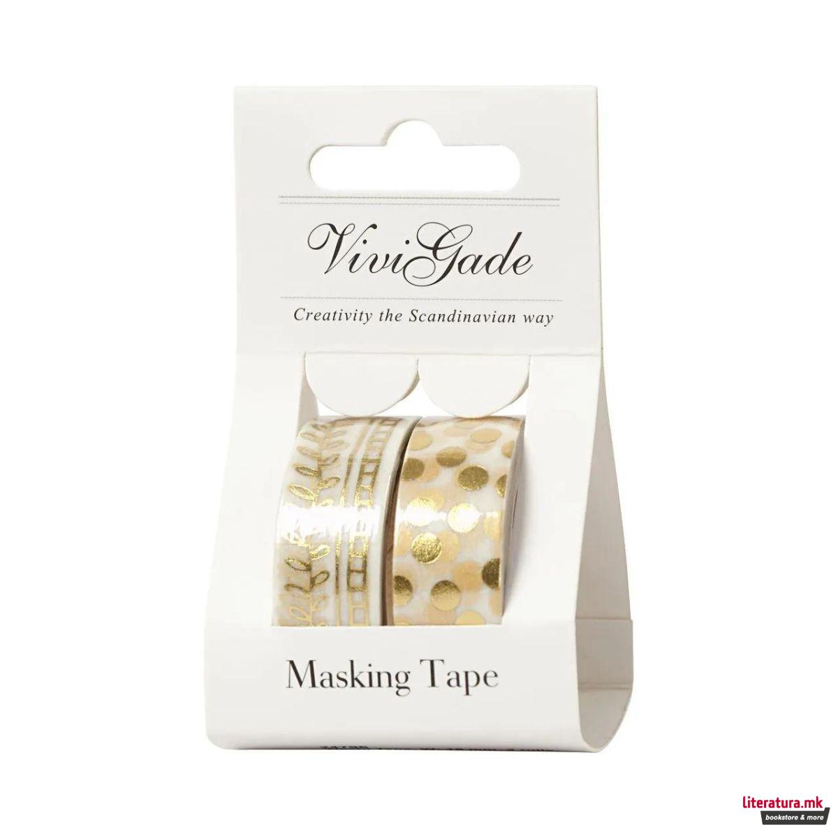 Декоративен селотејп, Rake & Dots, Gold, сет од 2 