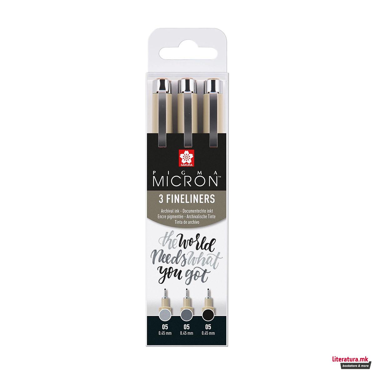 Сет фајнлајнери, Sakura - Pigma Micron 05 Black & Gray , 1/3 