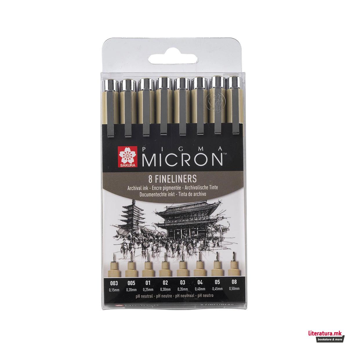 Сет фајнлајнери, Sakura - Pigma Micron Black, 1/8 