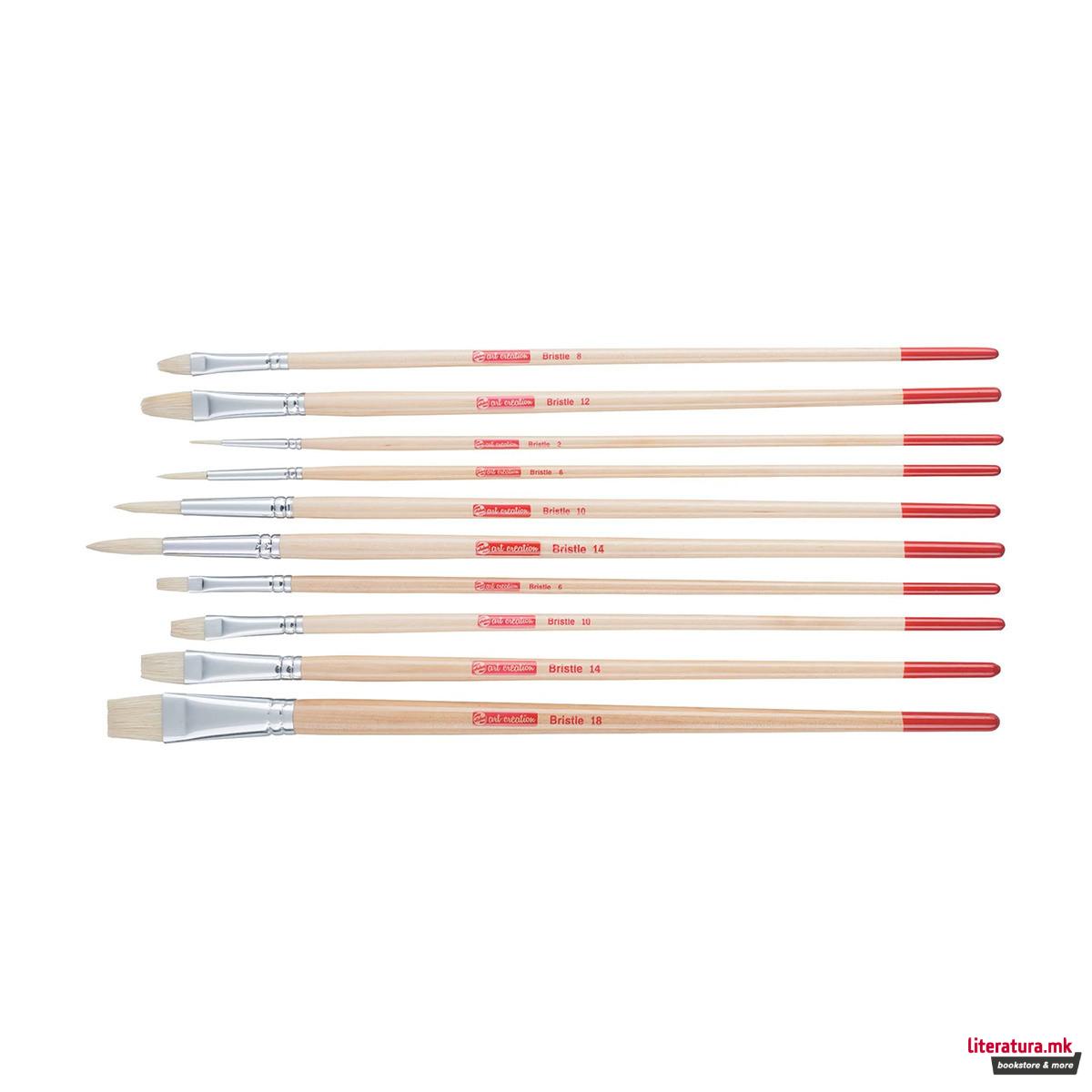 Сет од 10 четки од природни влакна, Talens Art Creation - Hog Bristle 
